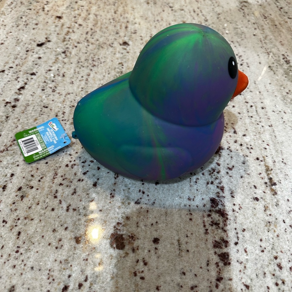 Purple & Green Plush Rubber Duck Toy with Orange Beak - Picture 5 of 12